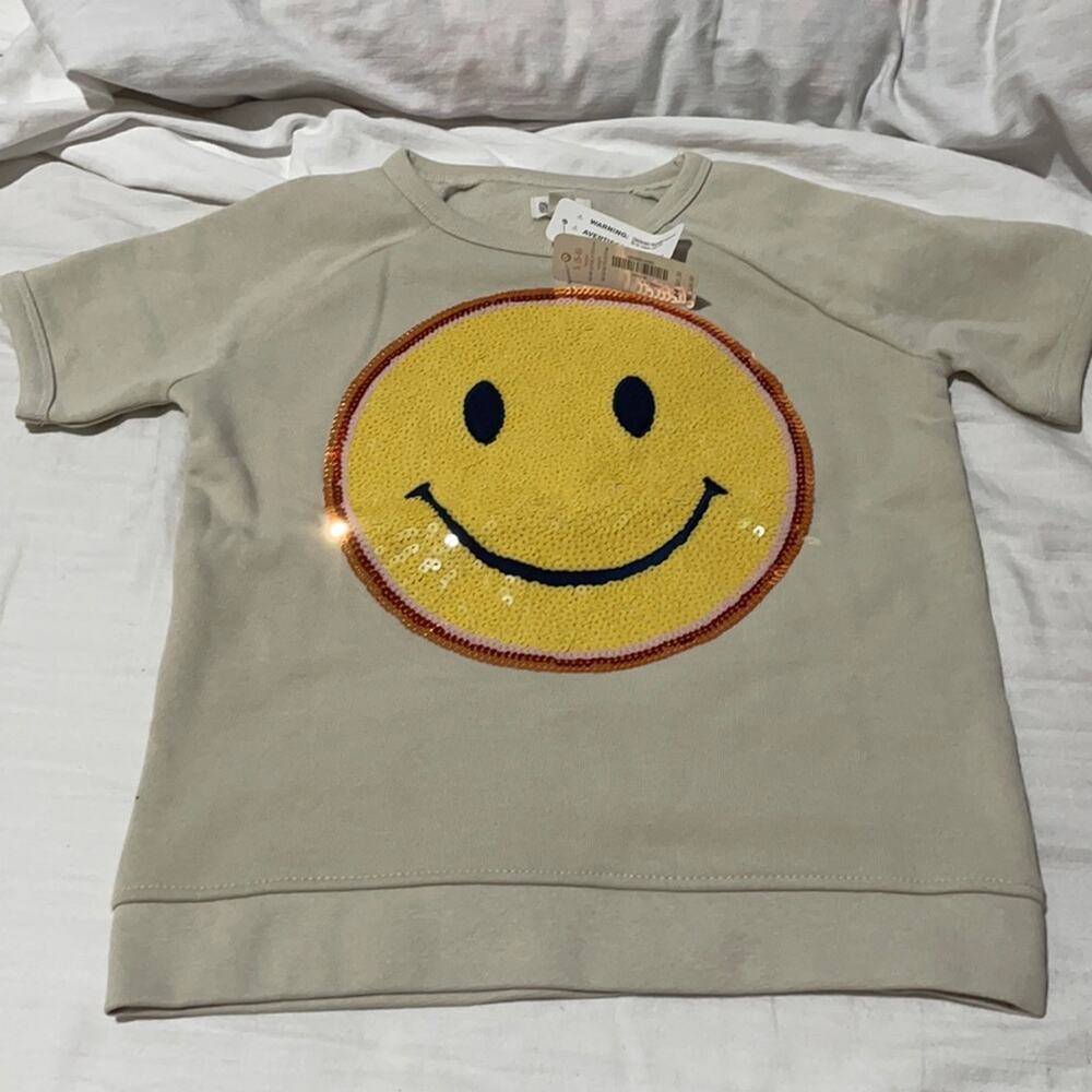 Gymboree S 5/6 taupe sweatshirt yellow emoji smiley face NWT